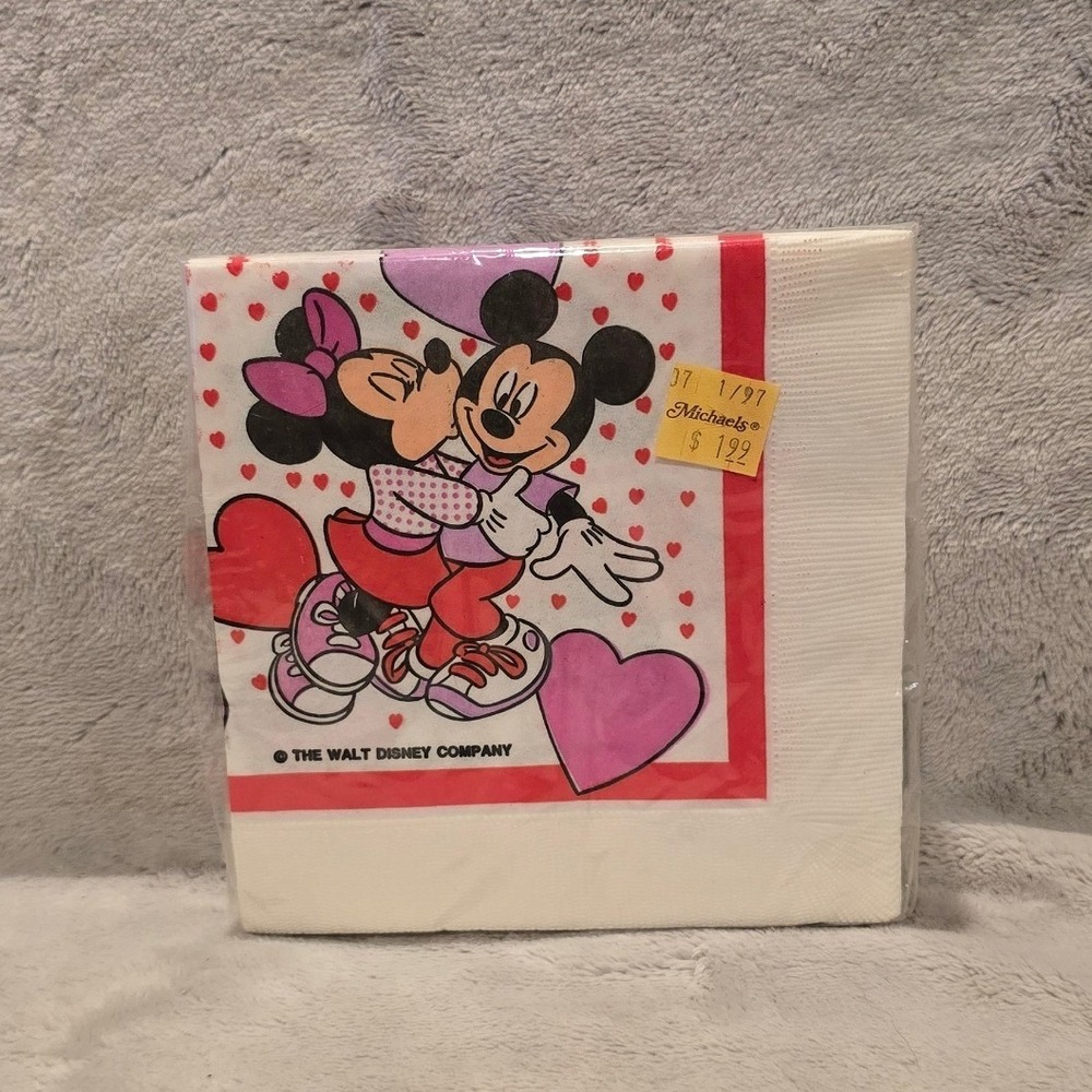 Vintage Disney Mickey Minnie Mouse Valentine Beverage Napkins 16ct Sealed 1990s